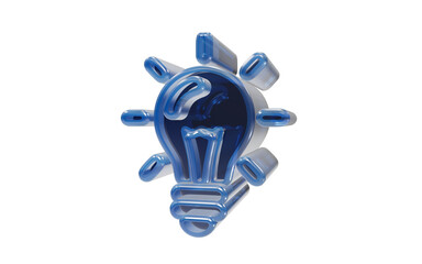 Glossy blue glass 3D icon of a light bulb idea concept surrounded by rays isolated on transparent background © Rashed