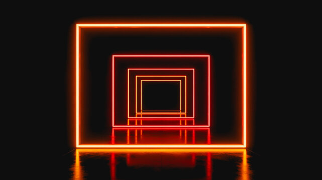 Nested Glowing Neon Rectangles in Dark Space