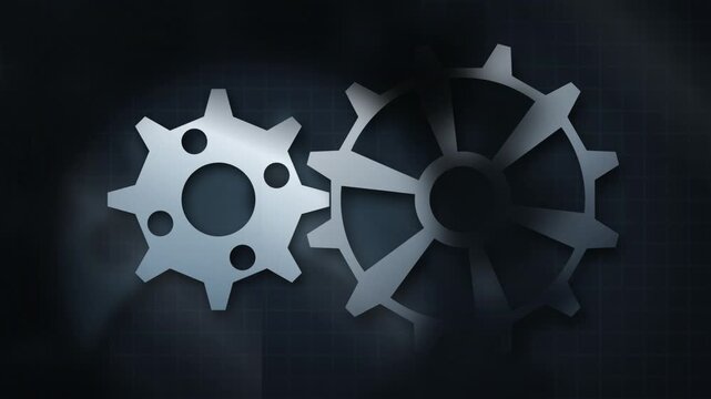 Metallic interlocking gears rotating together seamless loop motion