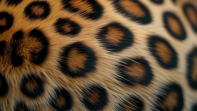 斑点模様が際立つヒョウ柄の毛並みの接写