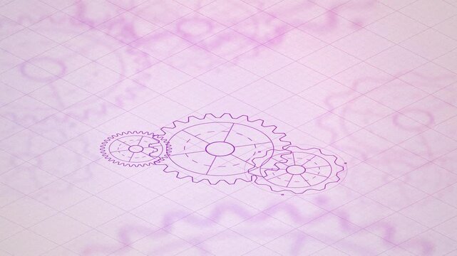 Isometric gear system wireframe rotating seamless loop background