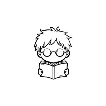 Cute boy wearing glasses reading