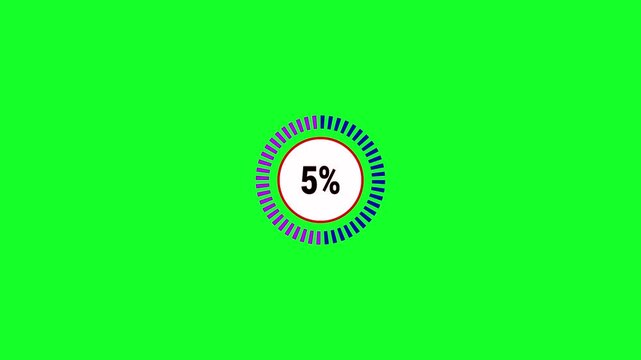 Loading circle progress bar animation at 1 to 10 percent  up on green screen background