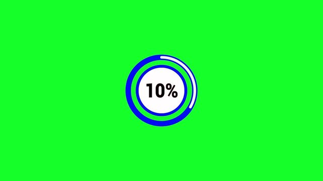 Loading circle progress bar animation at 15 to 0 percent Down on green screen background