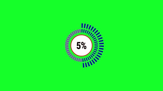 Loading circle progress bar animation at 10 to 01 percent down on green screen background