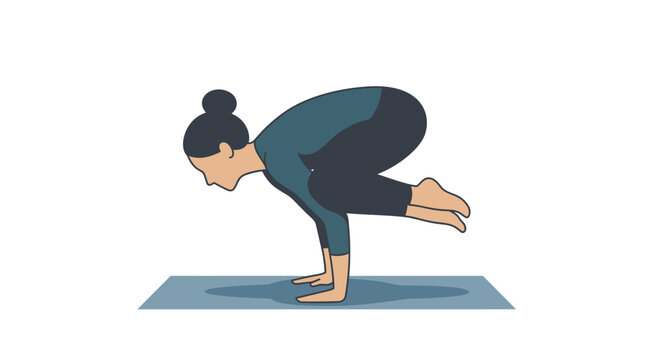Athlete performing a traditional crow pose on a blue mat.