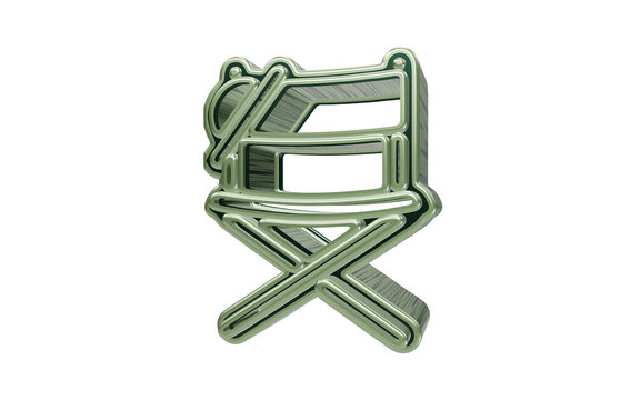 Film director chair entertainment 3d icon rendered in polished metallic green style isolated