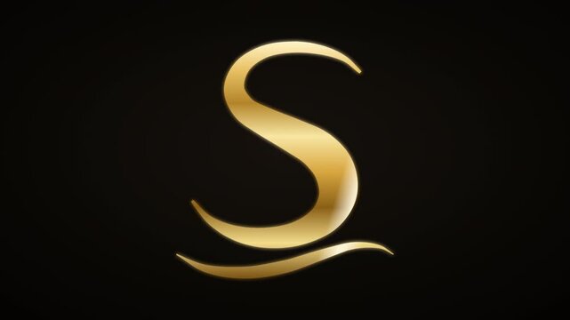 Glossy golden letter S alphabet typography with molten liquid metal splash on a dark studio backdrop