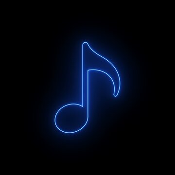 Glowing Neon Blue Music Note Icon &ndash; Melody Sound Symbol on Black Background