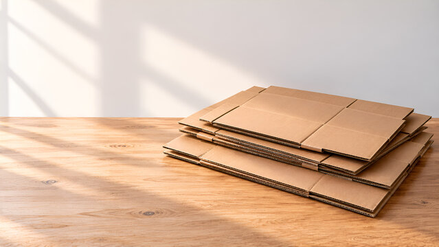 Flattened cardboard boxes neatly stored for reuse