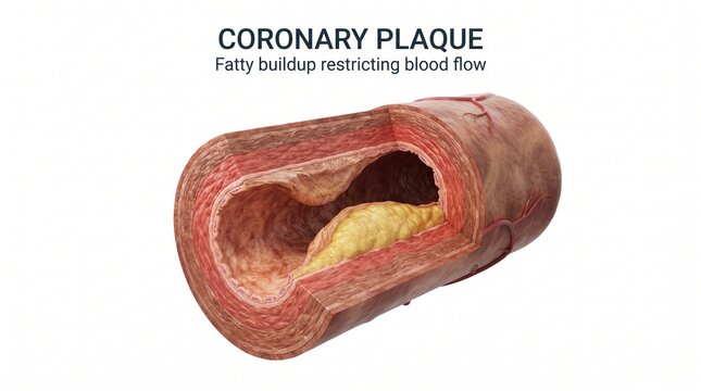 Cross Section of Human Coronary Artery Showing Fatty Plaque Buildup Restricting Blood Flow