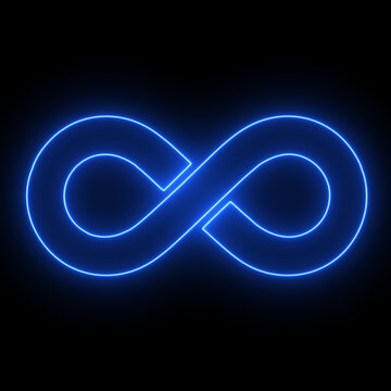 Glowing neon blue infinity symbol isolated on a black background