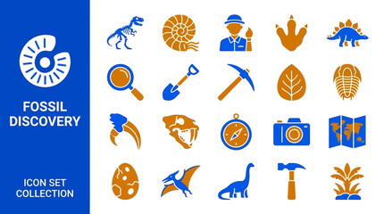Fossil discovery and paleontology icon set in flat vector style © Lucky Cat