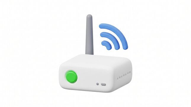 Wireless Router Icon with Signal Strength Waves and Minimalist Design for Internet Connectivity and Networking Concepts