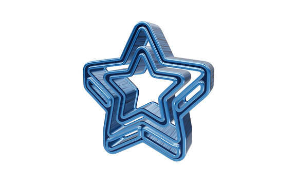 Glossy blue 3D cookie cutter shaped like a classic five pointed star isolated on transparent background