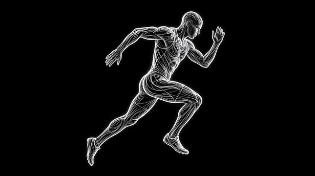 Skeletal runner mid stride action pose