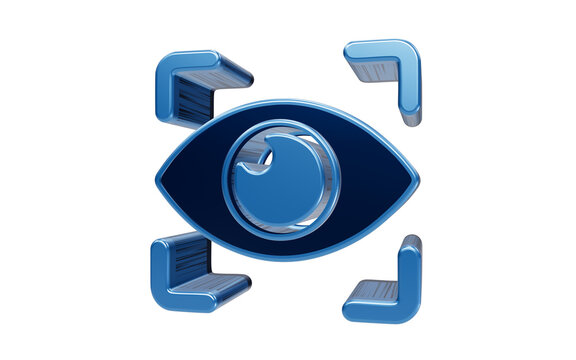 Digital blue 3D eye surveillance scanning icon isolated on transparent background for monitoring