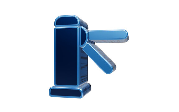 Glossy blue 3D turnstile gate icon isolated on transparent background for entrance and access control