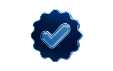 Glossy blue 3D verified checkmark badge icon isolated on transparent background for quality assurance © Masud