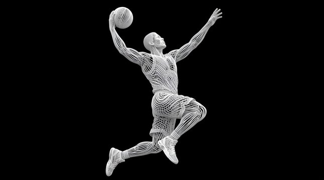 Basketball player dunking a ball in mid-air