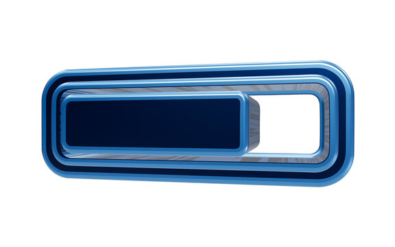 Glossy blue 3D sliding progress bar icon isolated on transparent background for loading and status