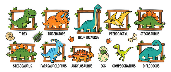 Cute Cartoon Dinosaurs Collection Isolated Transparent Background © mutiara