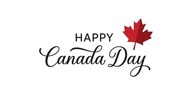 Canada Day greeting animation featuring elegant black calligraphy text and a bright red floating maple leaf motion graphic design element