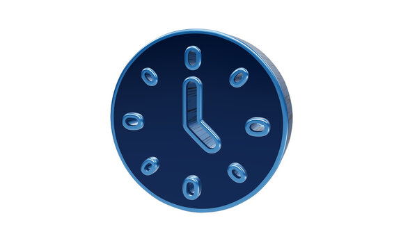 Classic round blue clock 3d icon isolated on transparent background for time and schedule