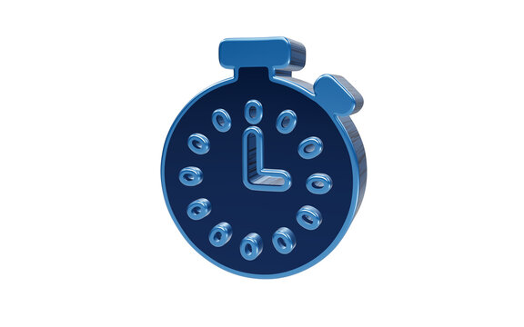 Glossy blue stopwatch timer 3D icon isolated on transparent background depicting time management scheduling efficiency and deadline tracking for business productivity