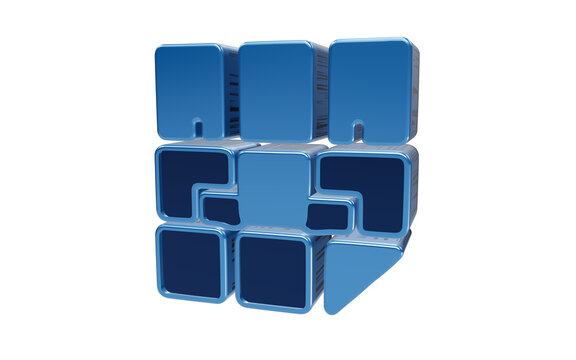 Abstract geometric cube puzzle 3D icon isolated on transparent background illustrating problem solving logical thinking and complex strategy concepts