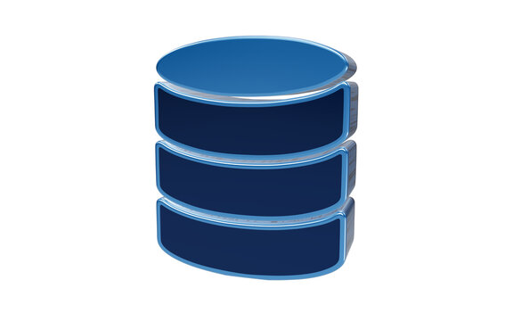 Glossy blue 3D database stack icon representing big data storage and server management isolated on transparent background