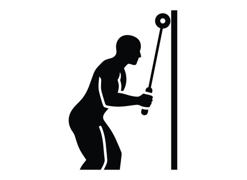 Silhouette of a man performing tricep pushdowns using a cable machine, an effective exercise for arm strength.