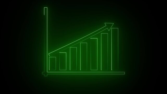 Green Colour Business Graph with Glowing Saber Effect: A Futuristic and Dynamic fantasy for Data Presentations, Business graph icon saber animation. Business Financial Growing, and black background.