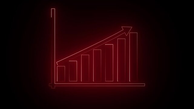 Red Colour Business Graph with Glowing Saber Effect: A Futuristic and Dynamic fantasy for Data Presentations, Business graph icon saber animation. Business Financial Growing, and black background.