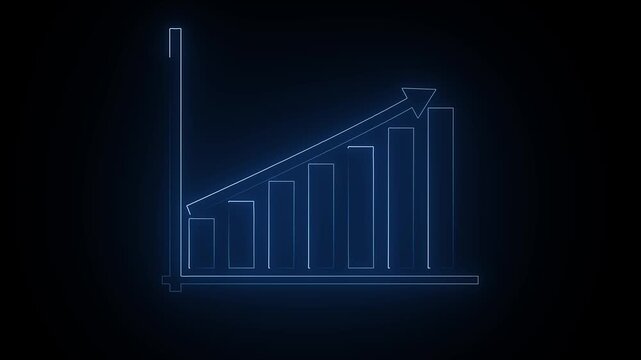 Blue Colour Business Graph with Glowing Saber Effect: A Futuristic and Dynamic fantasy for Data Presentations, Business graph icon saber animation. Business Financial Growing, and black background.