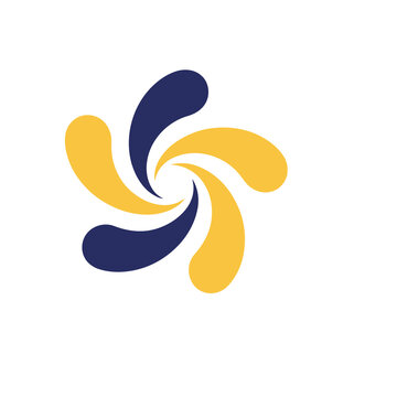 Abstract swirl logo with yellow and blue shapes
