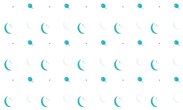 Seamless pattern with teal crescent moons and small circles on a white background.