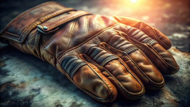 A worn leather patch on faded ski gloves
