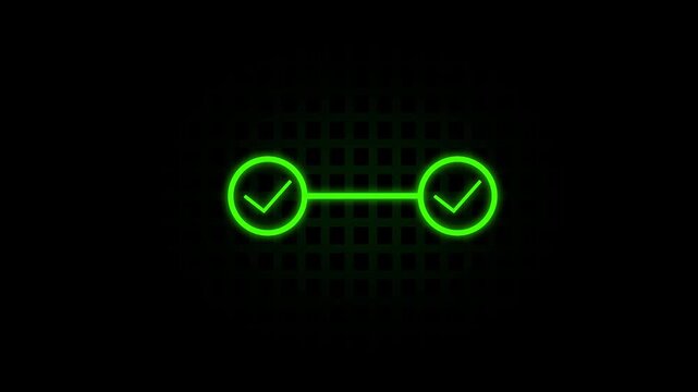 Green 3 step check mark on black background, check mark animation symbol, yes approve choice, step process success with check marks. Step-by-Step Guide. 4k animation video.