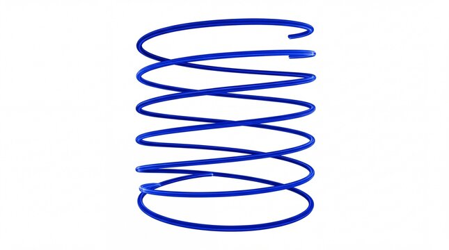 Blue helical metal coil spring isolated on white background
