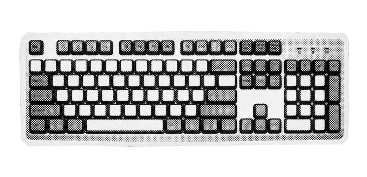Modern computer keyboard with grey and white keys isolated on a white background.