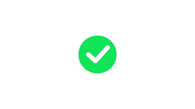 Animated white checkmark inside green circle on clean white background check icon motion button success check icon motion button success
