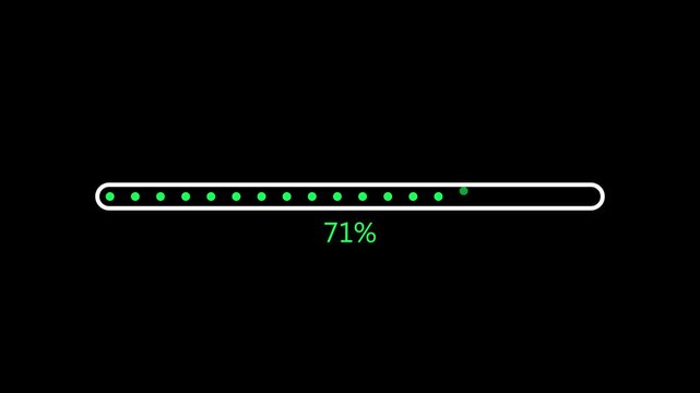 Animated fifty seven percent loading status bar with green dots on dark background progress indicator percentage download interface progress indicator percentage download interface