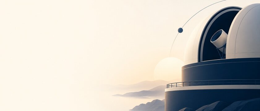 Flat AI data tech observatory dome graphic on cream background