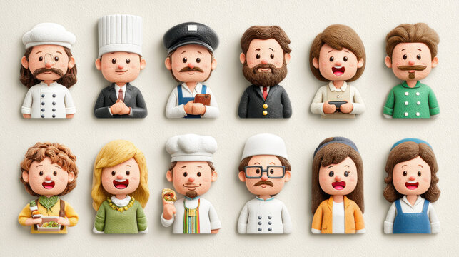 A collection of diverse 3D cartoon avatars representing various professions and occupations