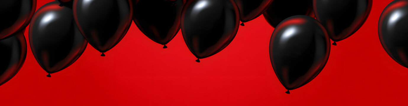A Black Friday sale banner with dark, shiny balloons against a red background, suitable for vector illustrations and featuring room for text.