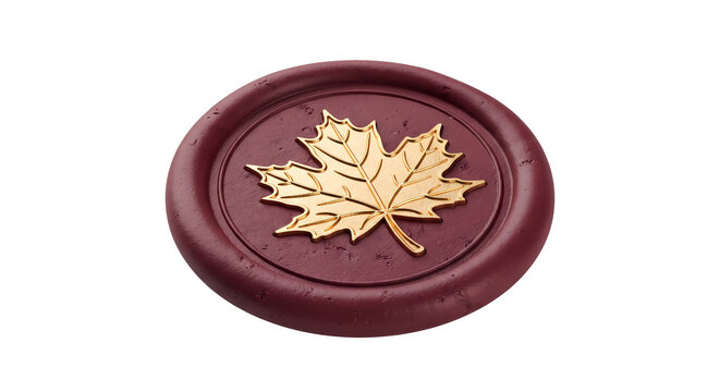 3D Isometric Autumn Wax Seal Stamp, Burgundy Wax Seal Stamp with Embossed Gold Maple Leaf