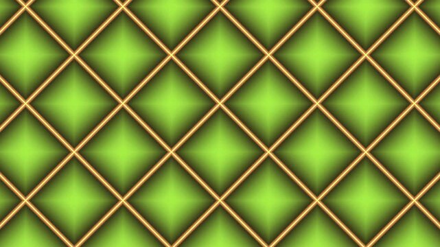 Abstract Green Quilted Pattern Background With Golden Lines in Motion