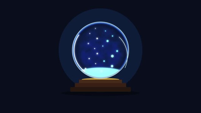 Animated crystal ball with glowing stars and nebula inside, future prediction, magic sphere