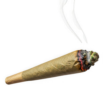 Hand-rolled cannabis joint with smoke rising